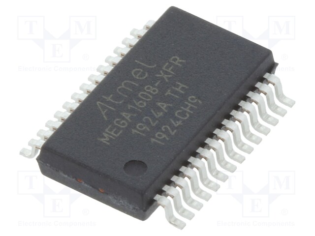 AVR microcontroller; EEPROM: 256B; SRAM: 2kB; Flash: 16kB; SSOP28