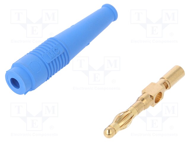 Plug; 4mm banana; 32A; blue; 2.5mm2; Plating: gold-plated; 69mm