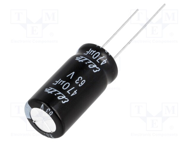 Capacitor: electrolytic; THT; 470uF; 63VDC; Ø12.5x25mm; Pitch: 5mm