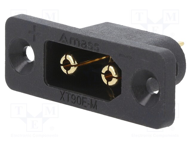 Socket; DC supply; XT90; male; PIN: 2; soldering; black; 30A; UL94V-0