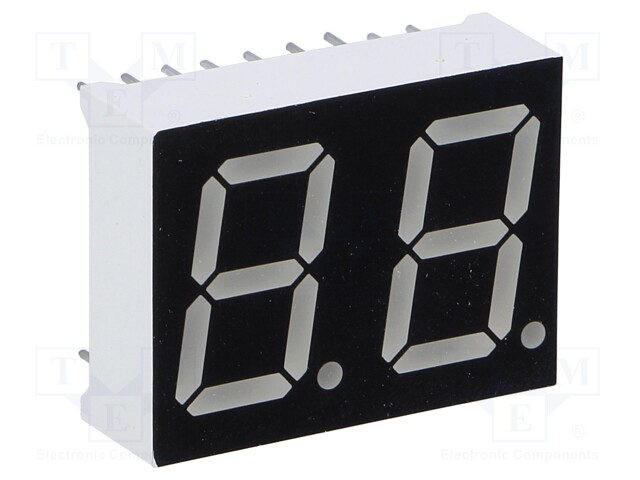 Display: LED; 7-segment; 14.2mm; 0.56"; No.char: 2; red; 35mcd; anode