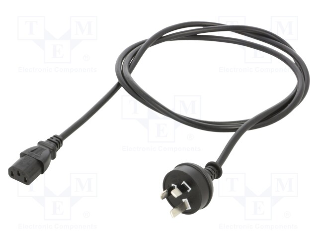 Cable; AS 3112 (I) plug,IEC C13 female; PVC; 1.8m; black; 3x1mm2