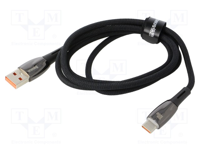 Cable; USB A socket,USB C plug; 1m; black; 100W