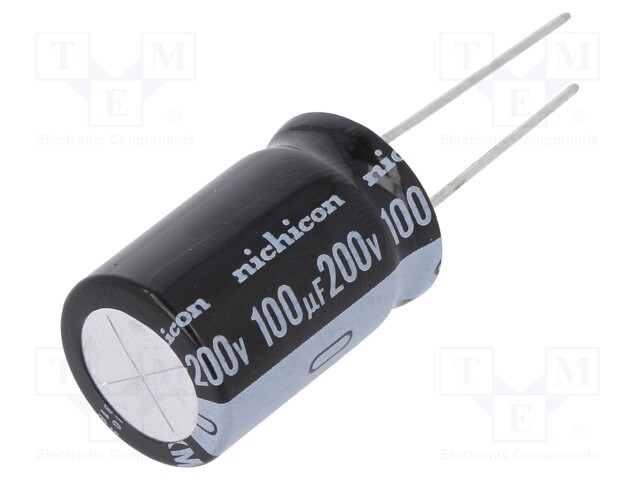 Capacitor: electrolytic; THT; 100uF; 200VDC; Ø7.5mm; Pitch: 7.5mm