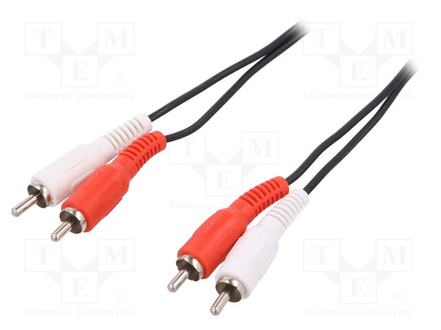 Cable; RCA plug x2,both sides; 10m; Colour: black