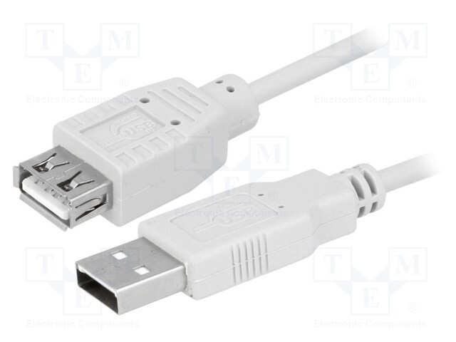 Cable; USB 2.0; USB A socket,USB A plug easy; nickel plated; 3m