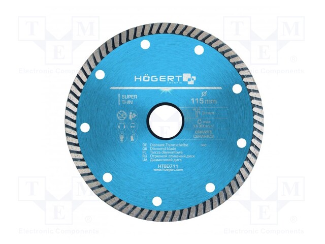 Cutting diamond wheel; Ø: 115mm; Øhole: 22.2mm; Disc thick: 1.3mm