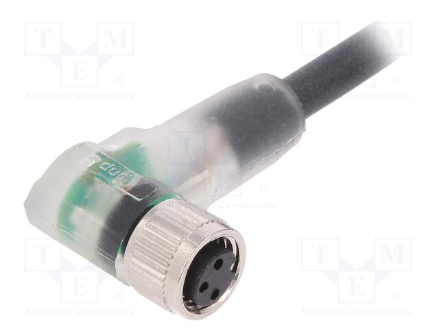 Connection lead; M8; PIN: 3; angled; 10m; plug; 60VAC; 4A; -25÷80°C