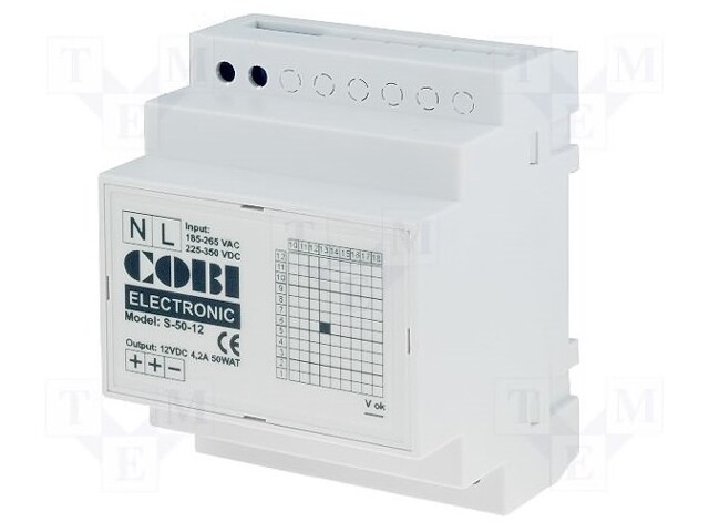 Power supply: switched-mode; 50W; 12VDC; 4.16A; 85÷265VAC; IP20