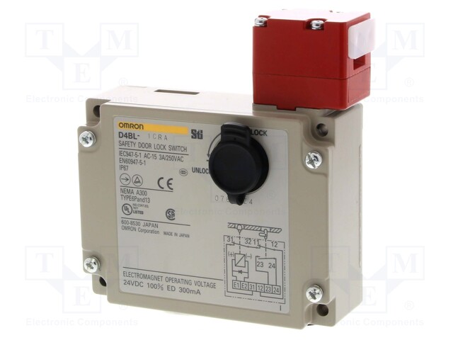 Safety switch: bolting; D4BL; NC + NO; IP67; aluminium; 250VAC/3A