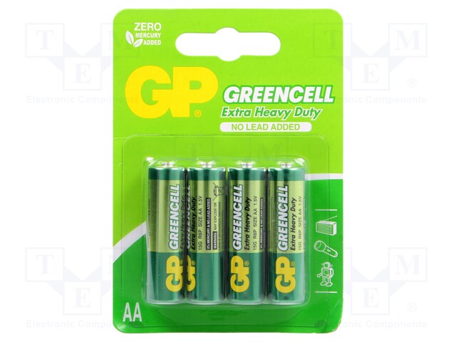 Battery: zinc-chloride; 1.5V; AA; Batt.no: 4; non-rechargeable