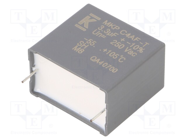 AC Film Capacitor, 3.3 µF, 250 VAC, Metallized PP, ± 10%, C4AF Series, Radial Box