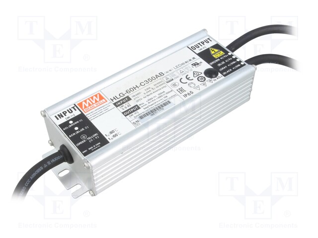 Power supply: switched-mode; LED; 70W; 100÷200VDC; 210÷350mA; IP65