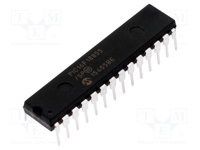 PIC microcontroller; Memory: 14kB; SRAM: 1024B; EEPROM: 256B; THT