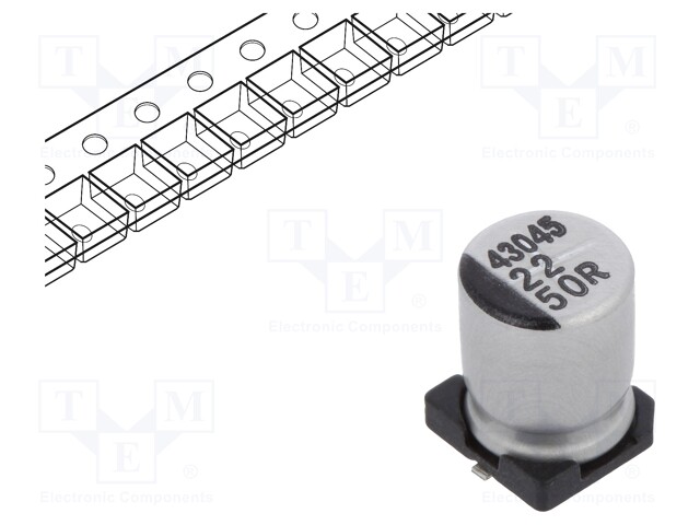 Capacitor: electrolytic; SMD; 22uF; 50VDC; Ø8x10mm; ±20%; 5000h