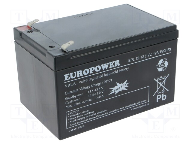 Re-battery: acid-lead; 12V; 12Ah; AGM; maintenance-free