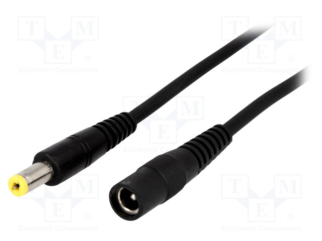 Cable; DC 5,5/2,1 plug,DC 5,5/2,1 socket; straight; 1mm2; black