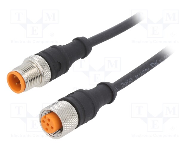 Connection lead; M12; PIN: 4; 0.6m; plug; 250VAC; 4A; -25÷80°C; IP67