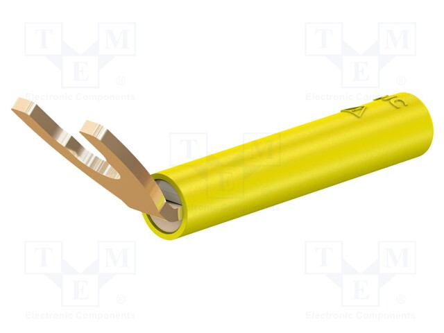 Plug; 6mm fork; 20A; yellow; 43.2mm; Plating: gold-plated