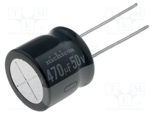 Electrolytic Capacitor, 470 µF, 50 V, UHE Series, ± 20%, Radial Leaded, 10000 hours @ 105°C