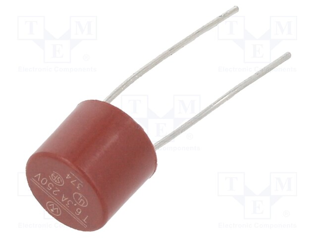 Fuse, PCB Leaded, 6.3 A, 250 VAC, TR5 Series, Time Delay, Radial Leaded