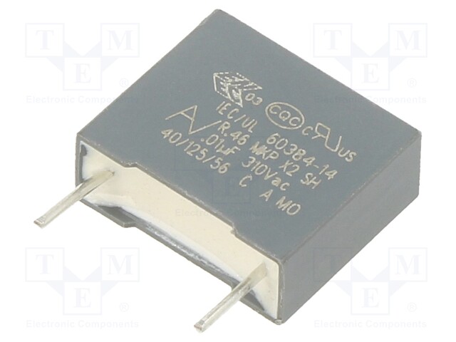 Capacitor: polypropylene; X2; 0.01uF; 10mm; ±10%; 13x11x5mm; 310VAC