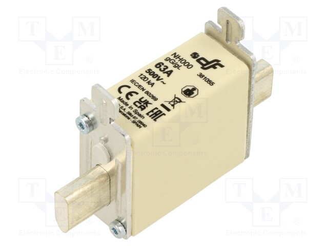 Fuse: fuse; gG; 63A; 500VAC; 250VDC; ceramic; NH000