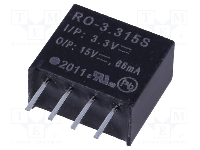 Converter: DC/DC; 1W; Uin: 2.97÷3.63V; Uout: 15VDC; Iout: 66mA; SIP4