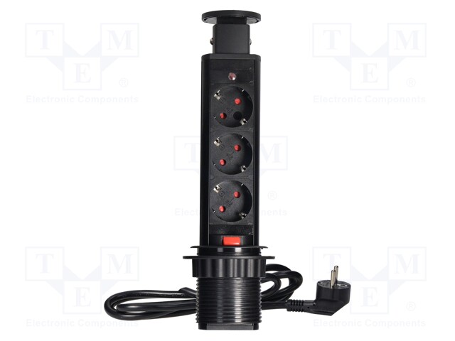 Plug socket strip: furniture; IP20; 3680W; black; Cutout: Ø63mm