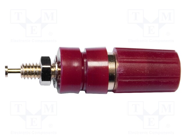 Socket; 4mm banana; 15A; 2.5kV; red; gold-plated; panel; -50÷115°C