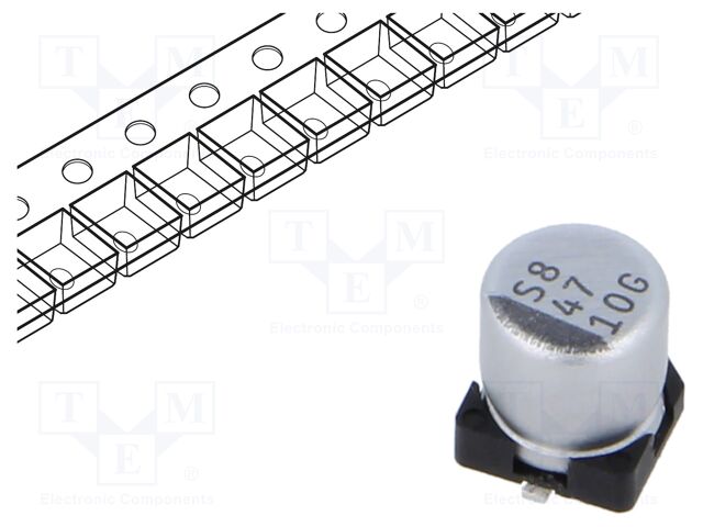 Capacitor: electrolytic; SMD; 47uF; 10VDC; ±20%; -55÷105°C; 2000h