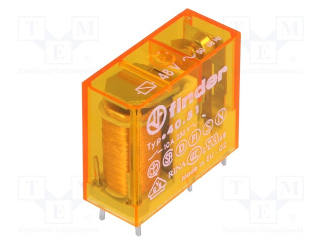 Relay: electromagnetic; SPDT; Ucoil: 48VAC; 10A/250VAC; 10A/30VDC