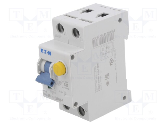 RCBO breaker; Inom: 20A; Ires: 30mA; Poles: 1+N; 230VAC; IP20; PKNM