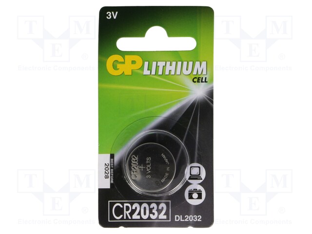 Battery: lithium; 3V; CR2032,coin; Batt.no: 1; Ø20x3.2mm; 220mAh