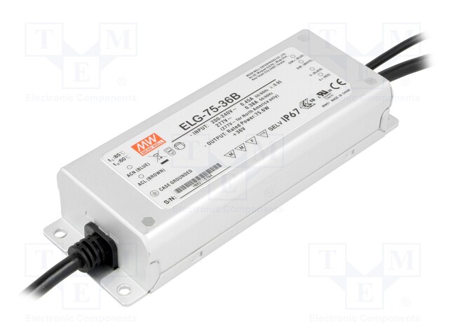 Power supply: switched-mode; LED; 75.6W; 36VDC; 2.1A; 180÷295VAC