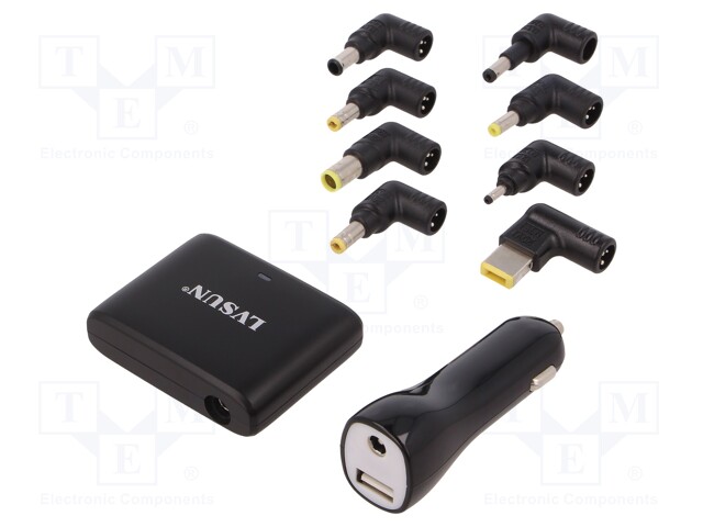 Charger: USB; Uin: 11÷15V; Out: USB; Uout: 5/14/24V; 6A; Body: black