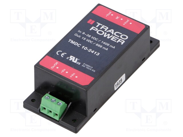 Converter: DC/DC; 10W; Uin: 9÷36V; Uout: 15VDC; Iout: 666mA; 65.8g