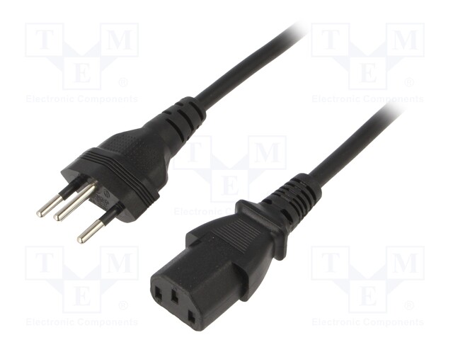 Cable; IEC C13 female,SEV-1011 (J) plug; 1.8m; black; PVC; 10A