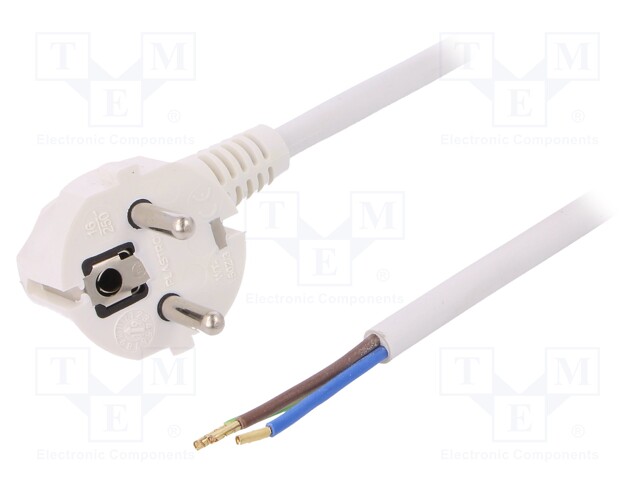 Cable; SCHUKO plug,CEE 7/7 (E/F) plug angled,wires; 10m; white