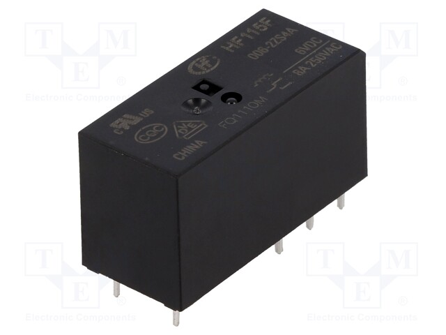 Relay: electromagnetic; DPDT; Ucoil: 6VDC; 8A/250VAC; 8A/24VDC; 8A