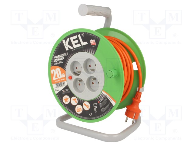 Extension lead; reel; Sockets: 4; PVC; orange; 3x1,5mm2; 20m; 16A