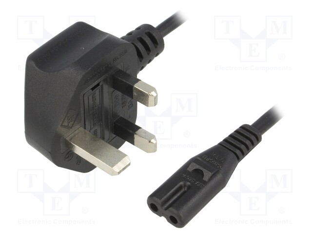 Cable; BS 1363 (G) plug,IEC C7 female; 3m; Sockets: 1; black; PVC