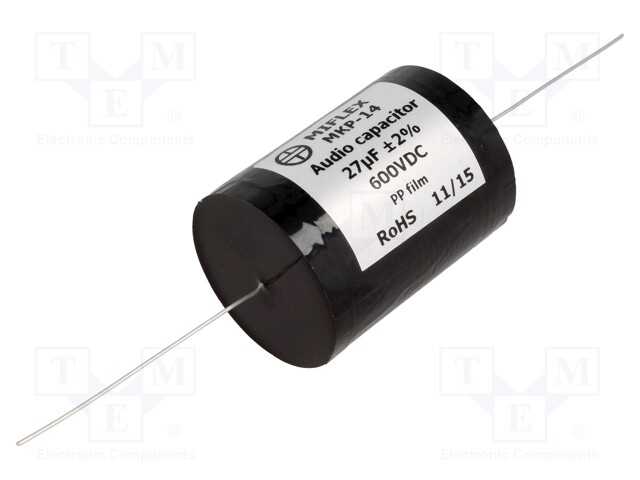 Capacitor: polypropylene; 27uF; 600VDC; ±2%; Ø39x87mm; -25÷85°C