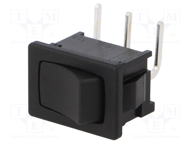 ROCKER; SPDT; Pos: 2; OFF-ON; 6A/250VAC; black; IP40; none; 100mΩ