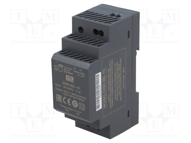 Power supply: DC/DC; 30W; 15VDC; 2A; 18÷75VDC; Mounting: DIN; 120g