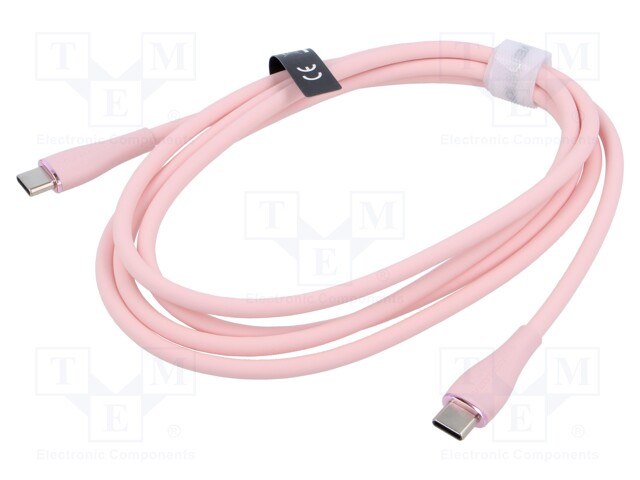 Cable; USB 2.0; USB C plug,both sides; nickel plated; 1.5m; pink