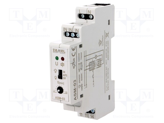 Staircase timer; IP20; 230VAC; SPST-NO; DIN; 16A; -20÷45°C