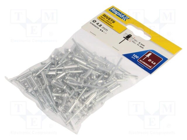 Rivet; aluminium; Rivet diam: 4.8mm; L.rivet: 14mm; 100pcs.