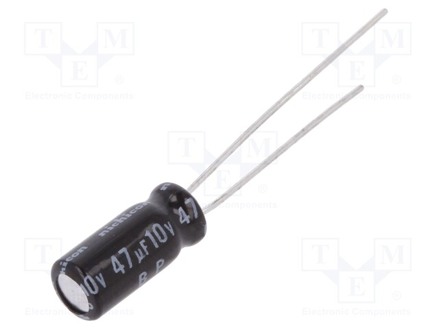 Capacitor: electrolytic; bipolar; THT; 47uF; 10VDC; Ø5x11mm; ±20%