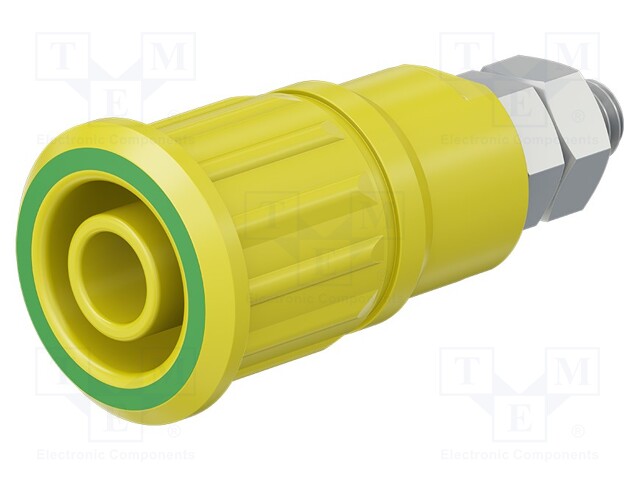 Socket; 4mm banana; 32A; 1kV; yellow-green; nickel plated